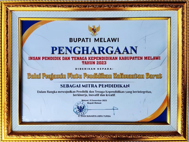 Penghargaan Insan Pendidik dan Tenaga Kependidikan Kabupaten Melawi  Tahun 2023 Sebagai Mitra Pendidikan